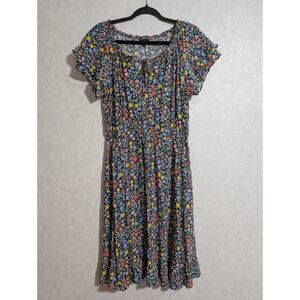 Talbots Floral Gathered Tie Neck Fit & Flare Midi Dress Size 10 Ditsy Floral